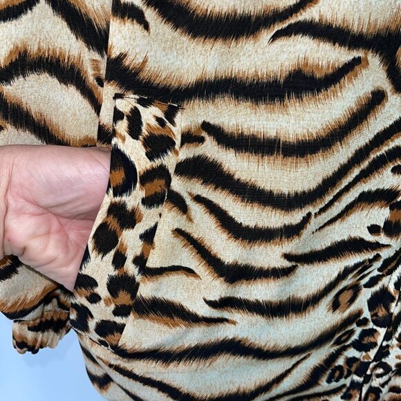 Vintage Womens Tiger Print Reversible Bomber Jacket Sz Large Tan Black Zip Front - Picture 6 of 13